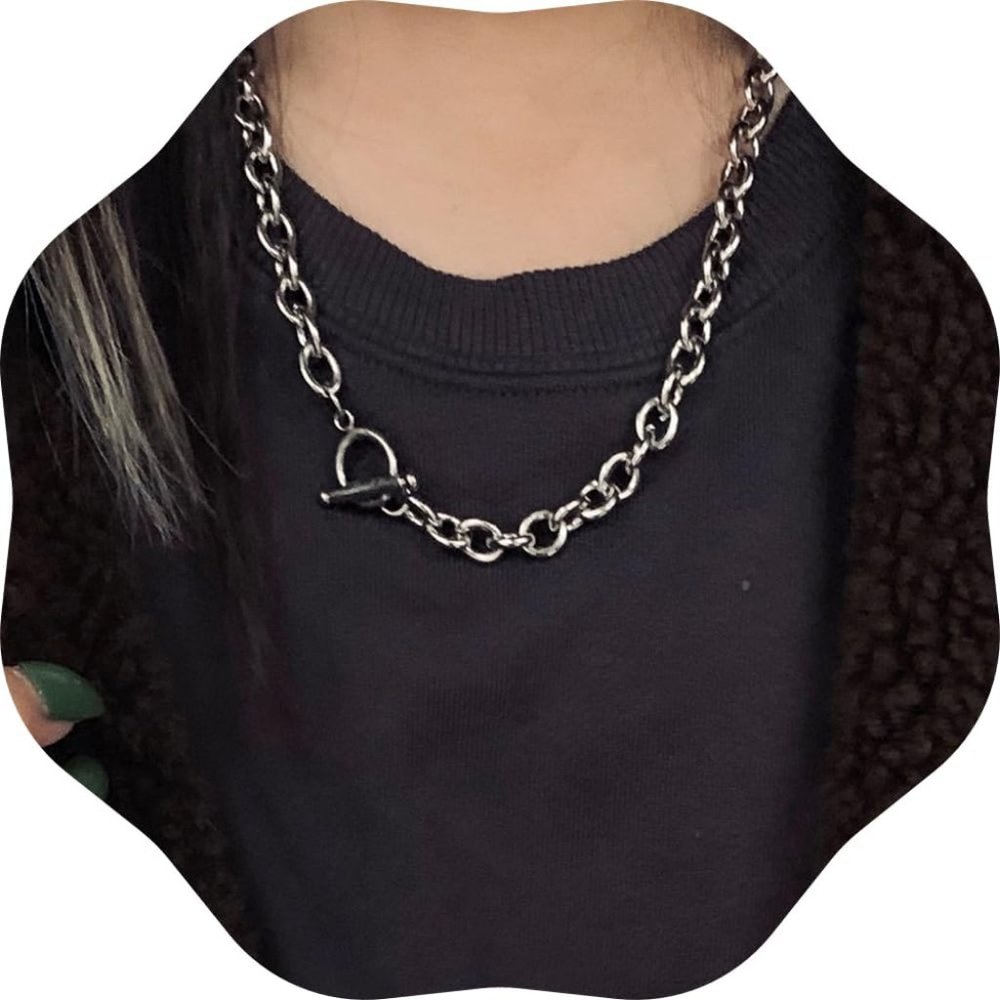 Men Silver Unique Punk Layering Choker Pendant Chunky Chain